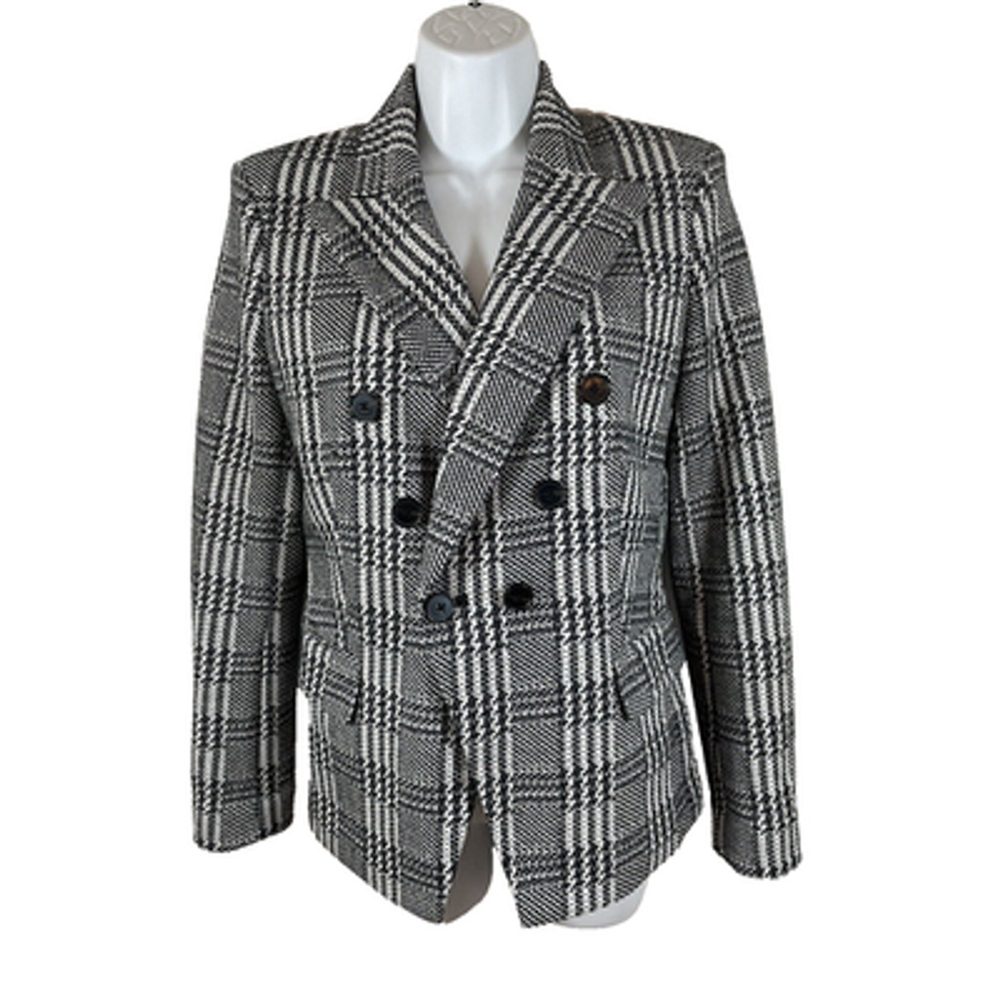 NWT Tommy Hilfiger Black White Houndstooth Tweed Blazer Suit Jacket Womens Sz 2